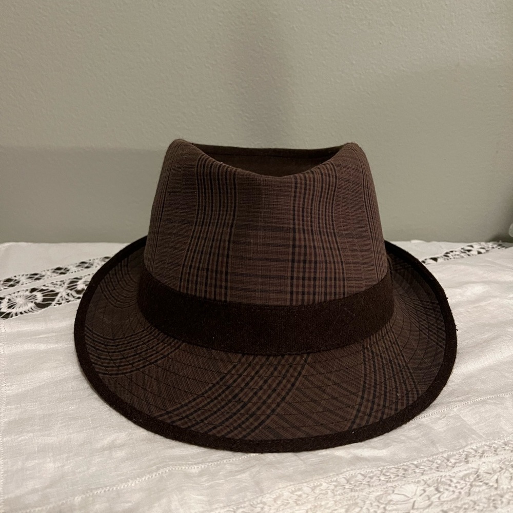 Vintage Brown Plaid Fedora Wool Felt Jazz/ Ganster Hat